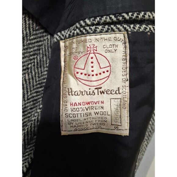 Harris Tweed 45 Long Scottish Wool 2 Button Gray Herringbone Sport Coat Blazer - Picture 6 of 13